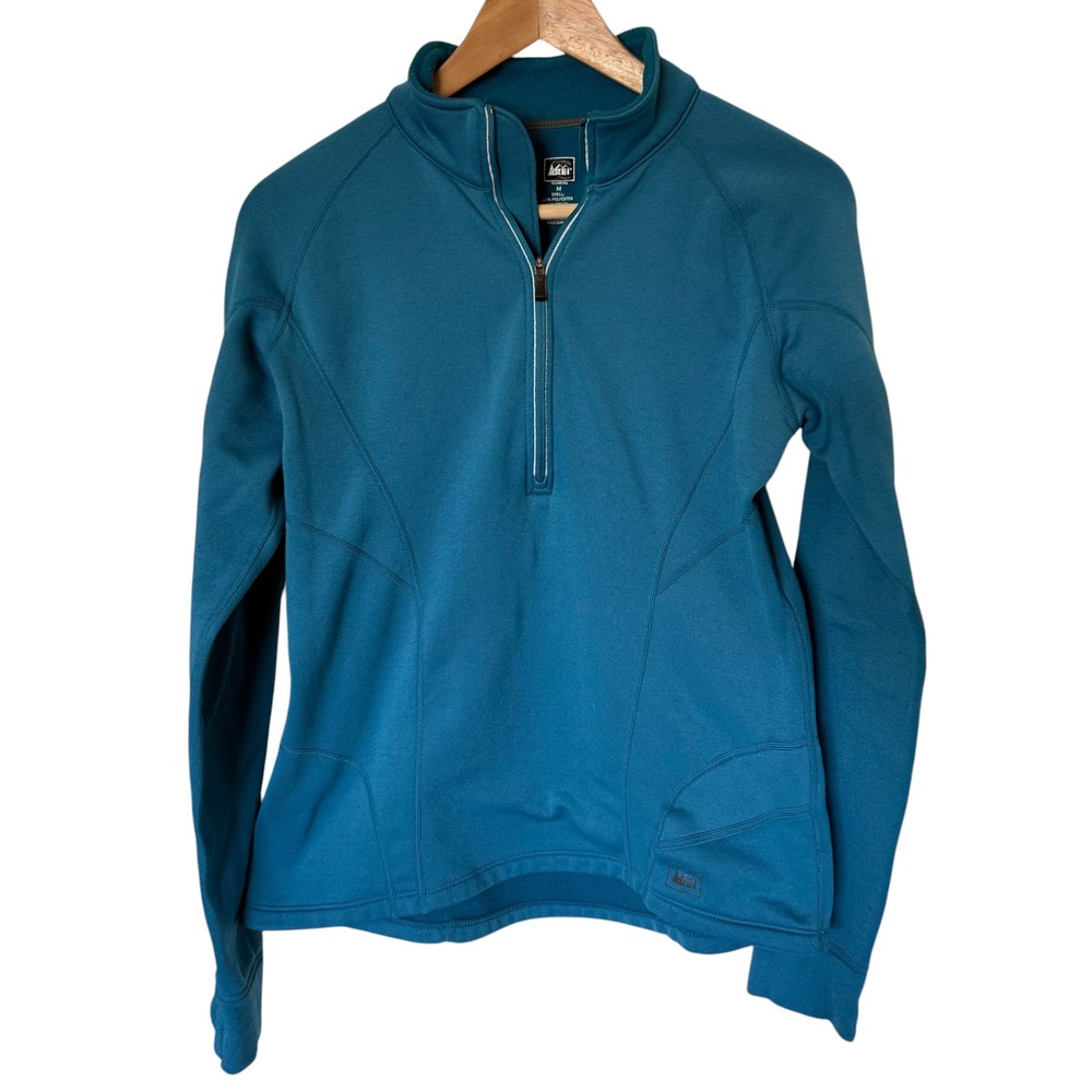REI Quarter Zip Pullover‎ Womens Medium Teal Blue Excellent Thumbhole Activewear